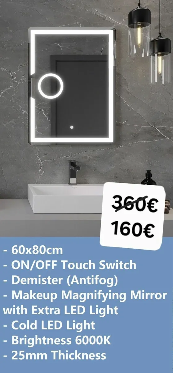 LED Bathroom Mirror 60x80cm Makeup - Image 2