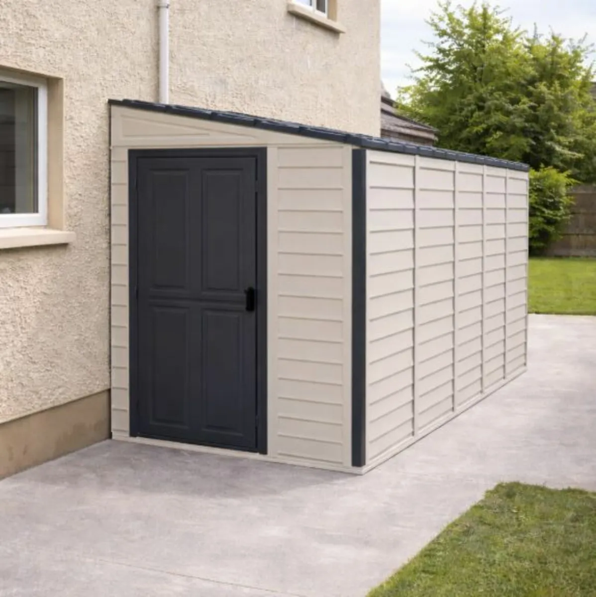 4×10 SideMate Vinyl Garden Pent Slimline Shed - Image 1