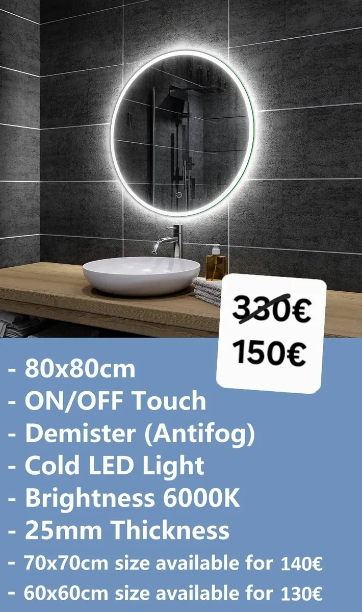 LED Bathroom Mirror Antifog Demister Makeup - Image 1