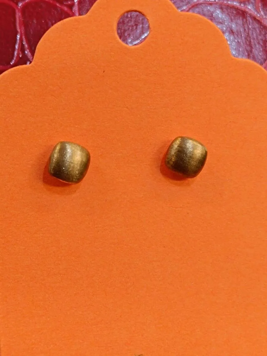9k Brushed Yellow Gold Button Earrings, Studs - Image 2
