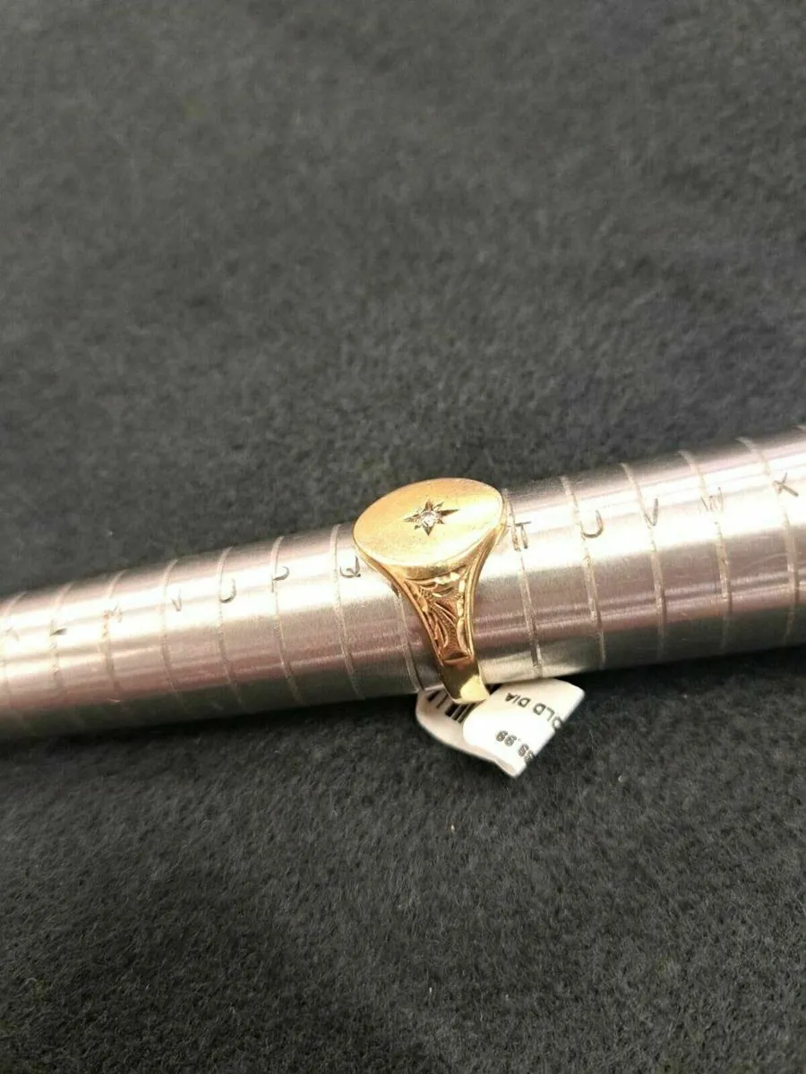 9ct Gold Signet Ring 9 w/ Diamond 9k - Image 4