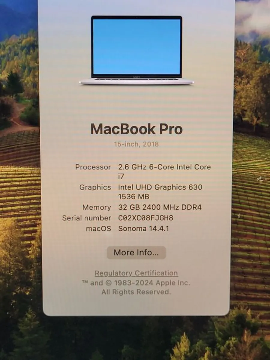 Apple MacBook Pro i7 (i7-8850H) 2.6GHz 15" 32GB RAM 500GB Touch Bar (Model: A1990 Year: 2018) - Image 4