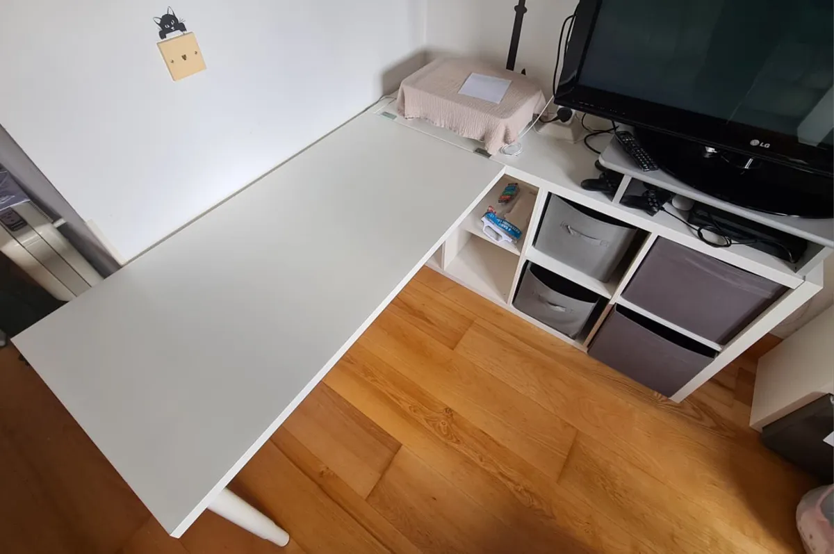 Ikea Kallax desk and cube storage unit white shelv - Image 1
