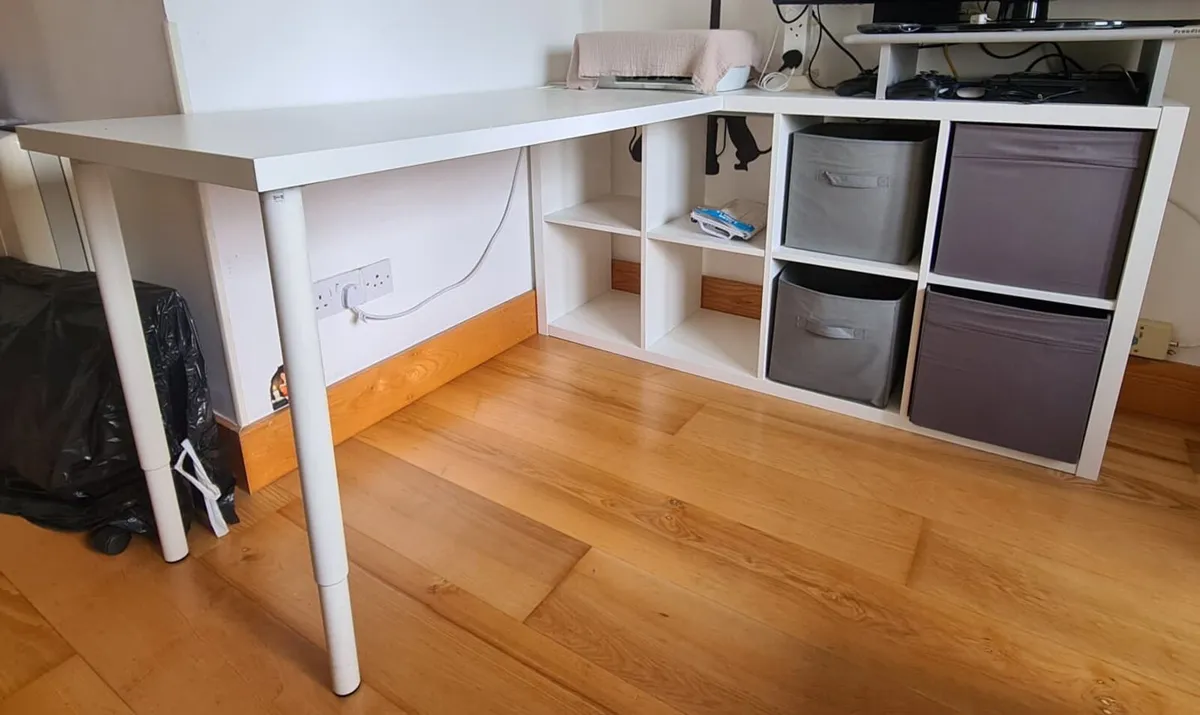 Ikea Kallax desk and cube storage unit white shelv - Image 2