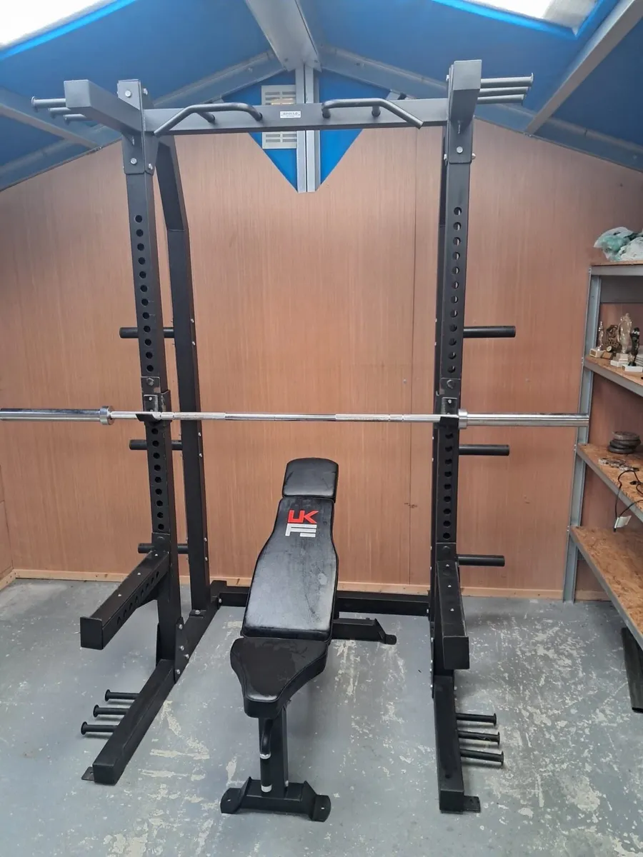 Gym squat rack , bench , Olympic barbell, weights - Image 4