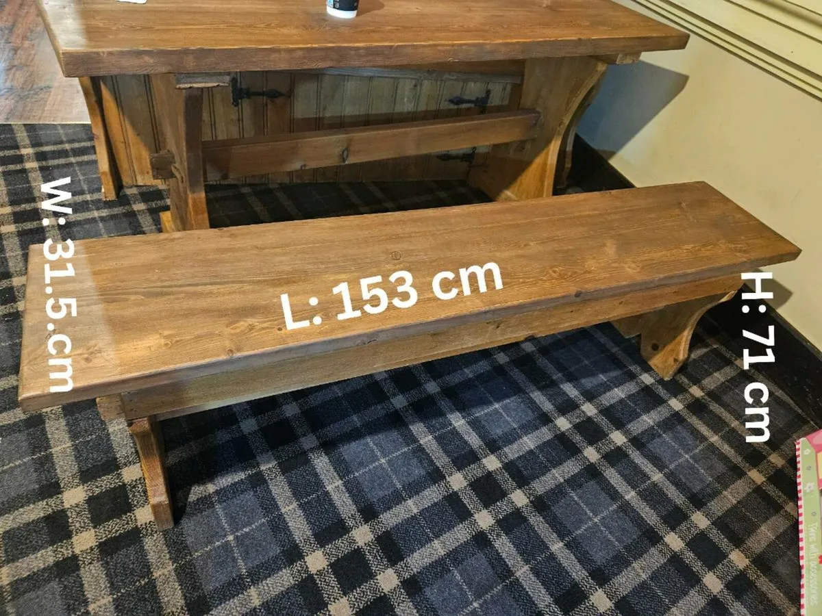 Vintage Pine Settle, Table & Bench - Image 4