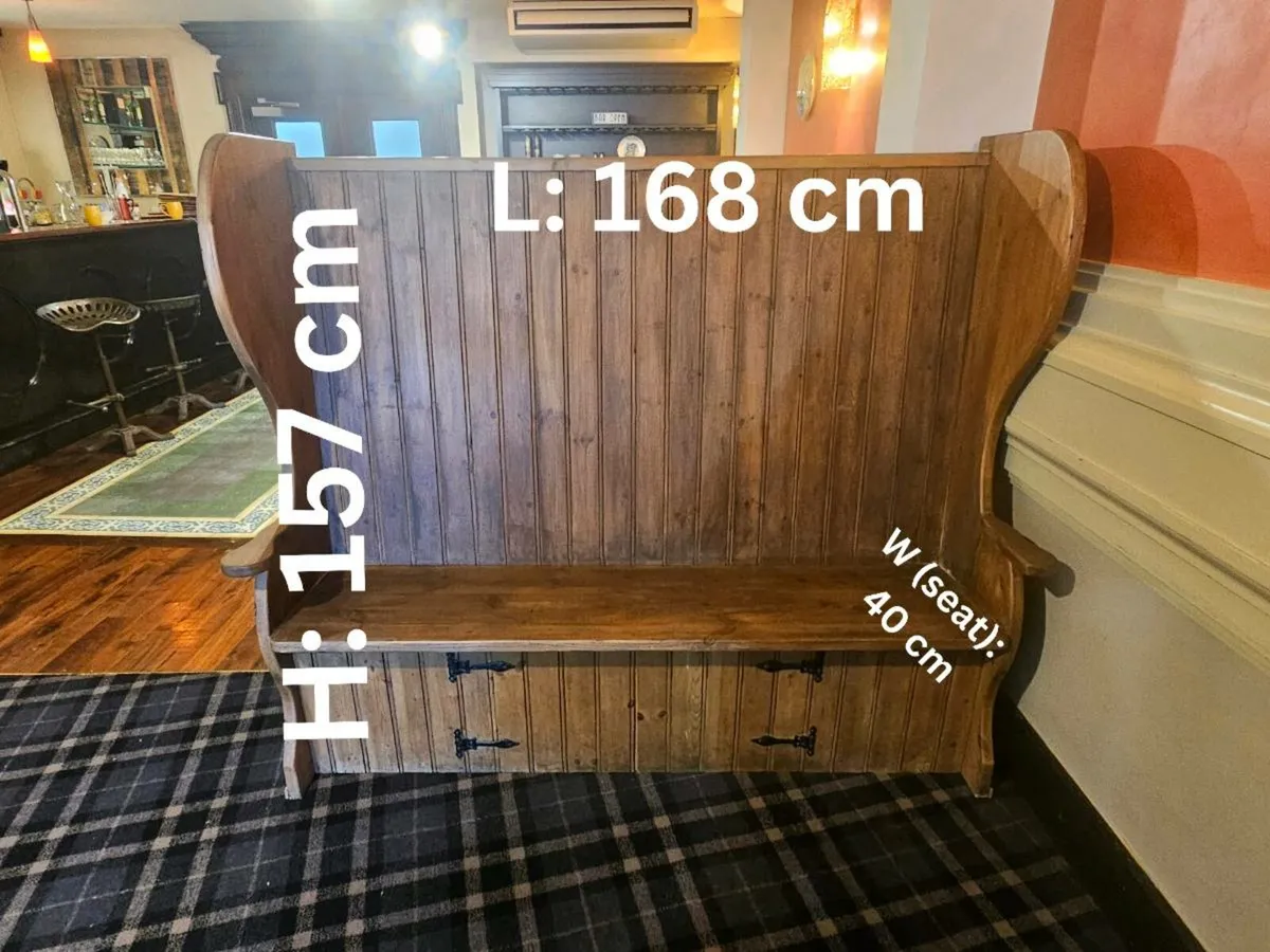 Vintage Pine Settle, Table & Bench - Image 2