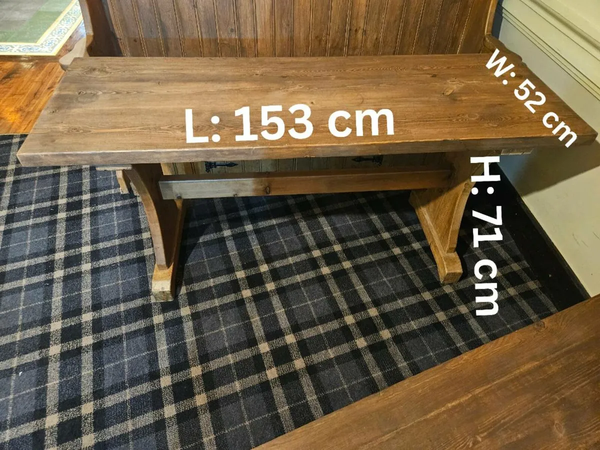 Vintage Pine Settle, Table & Bench - Image 3