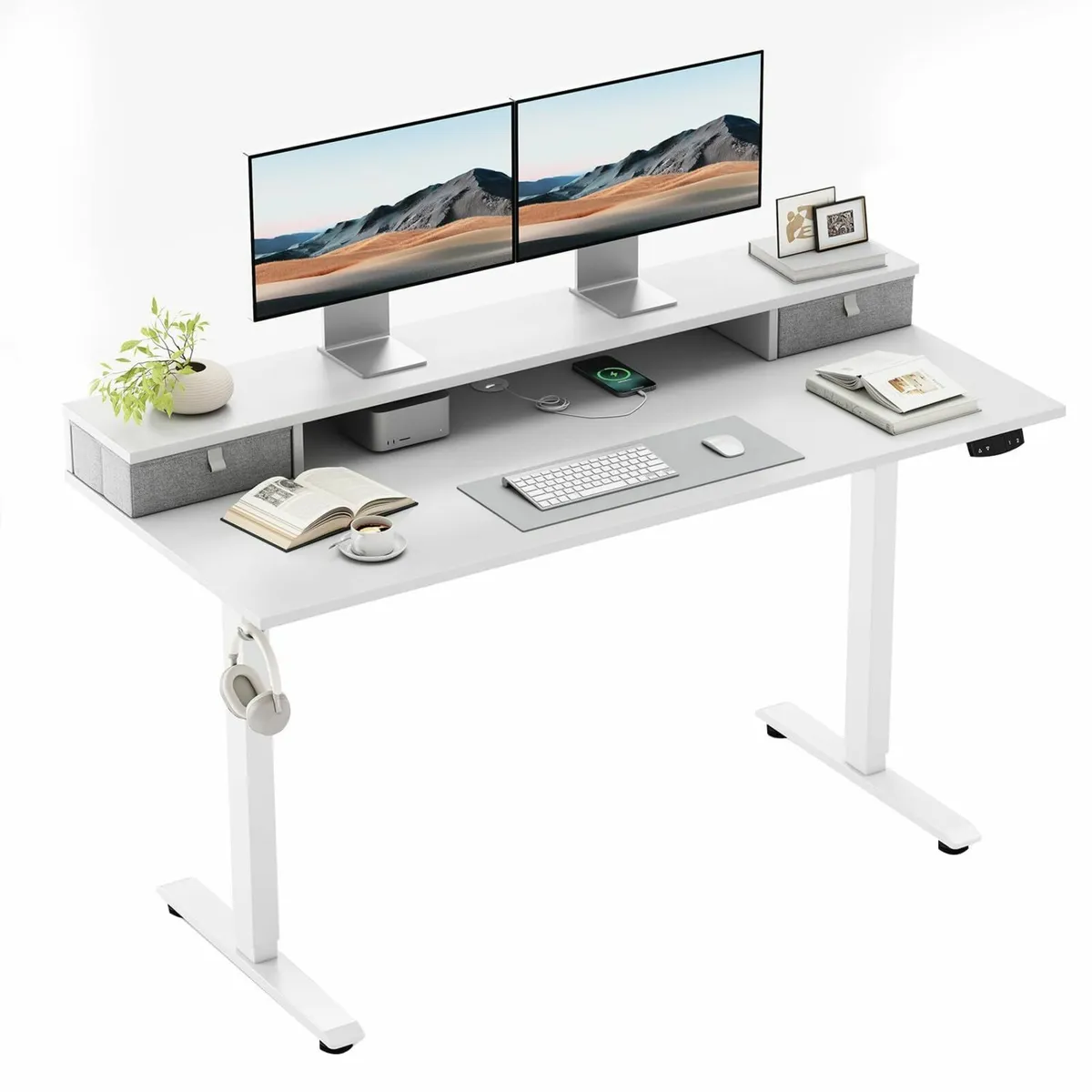 Height-Adjustable Desk with Double Drawers - Image 1