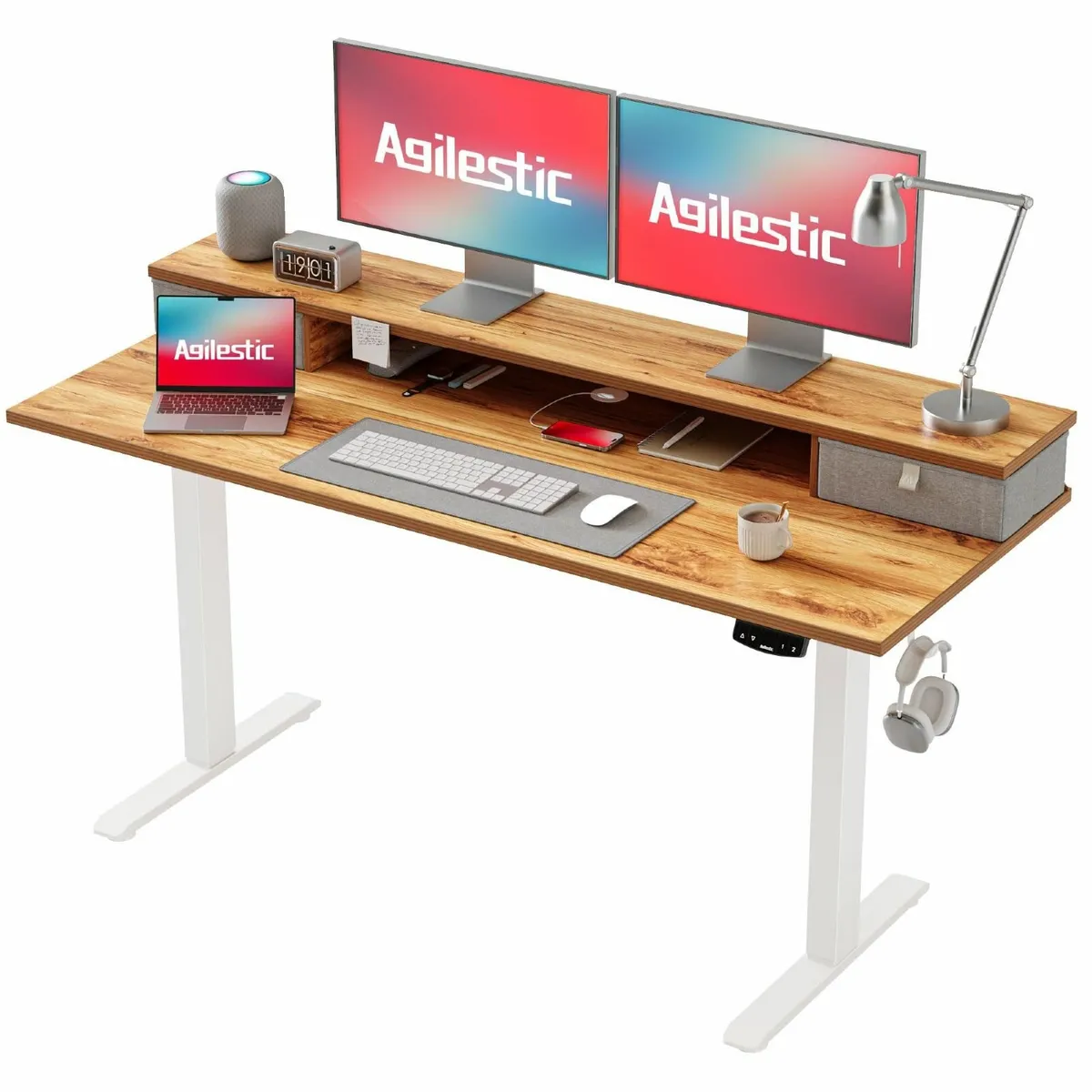 Adjustable Height Desk with 2 Drawers 140 x 60 cm - Image 1