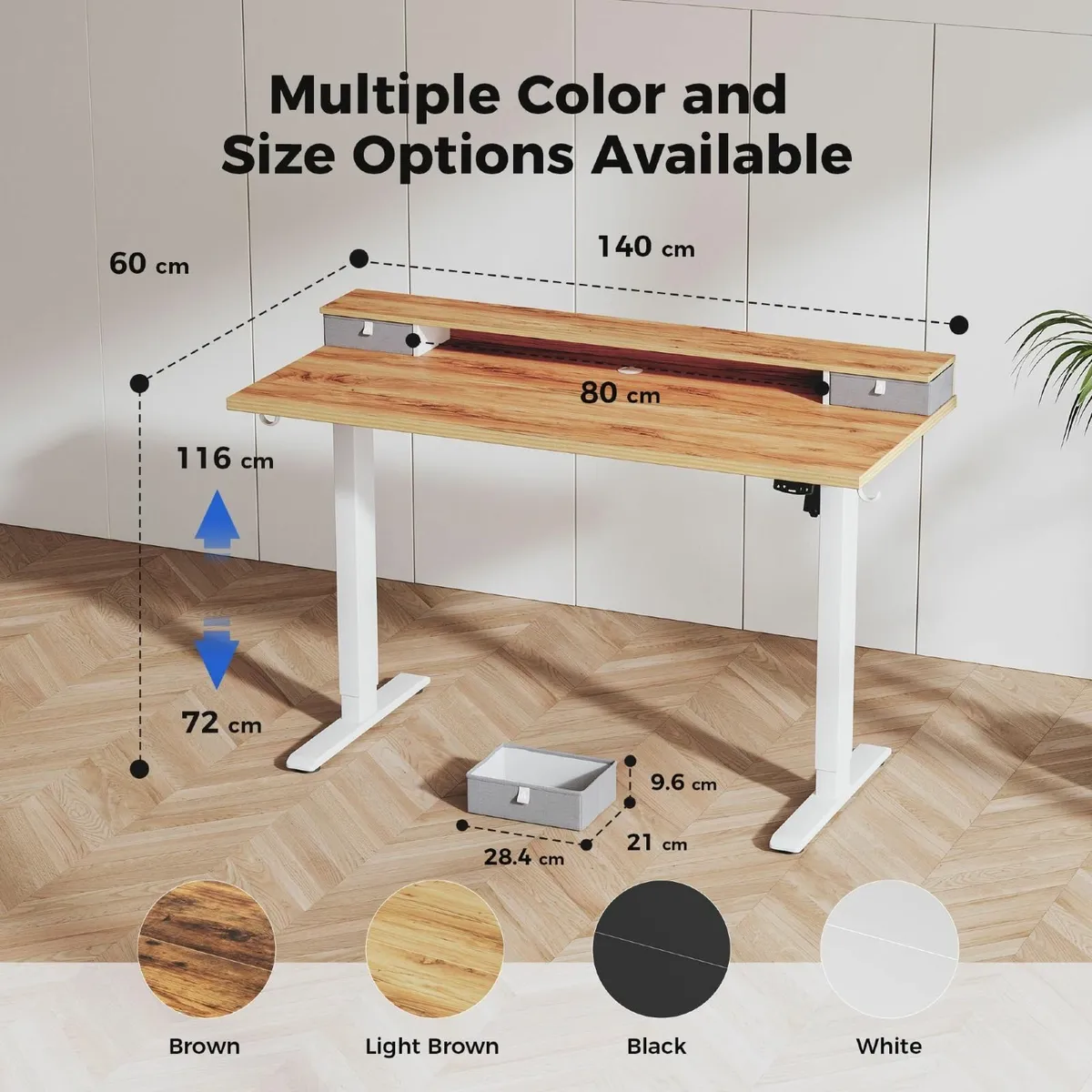 Adjustable Height Desk with 2 Drawers 140 x 60 cm - Image 2
