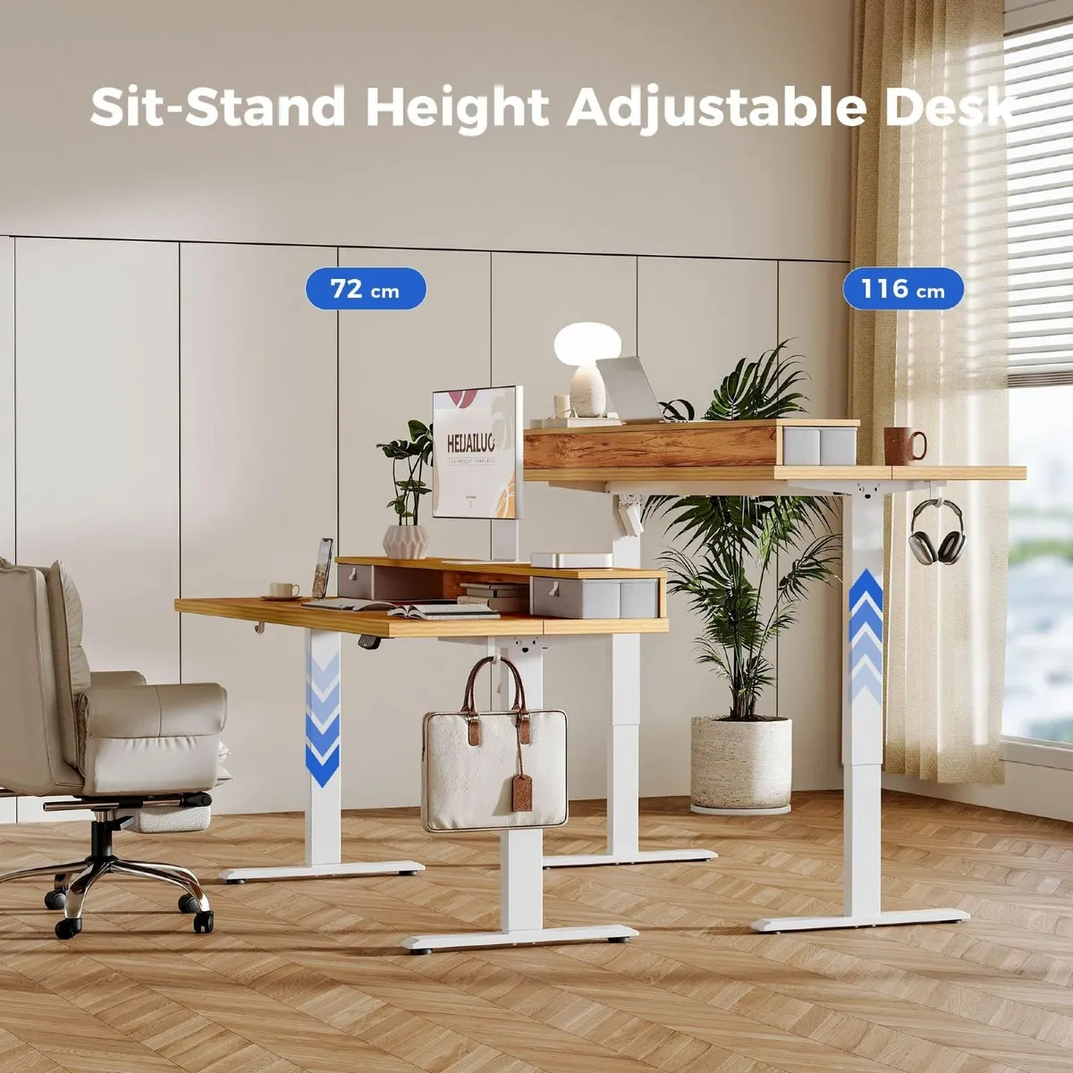 Adjustable Height Desk with 2 Drawers 140 x 60 cm - Image 3