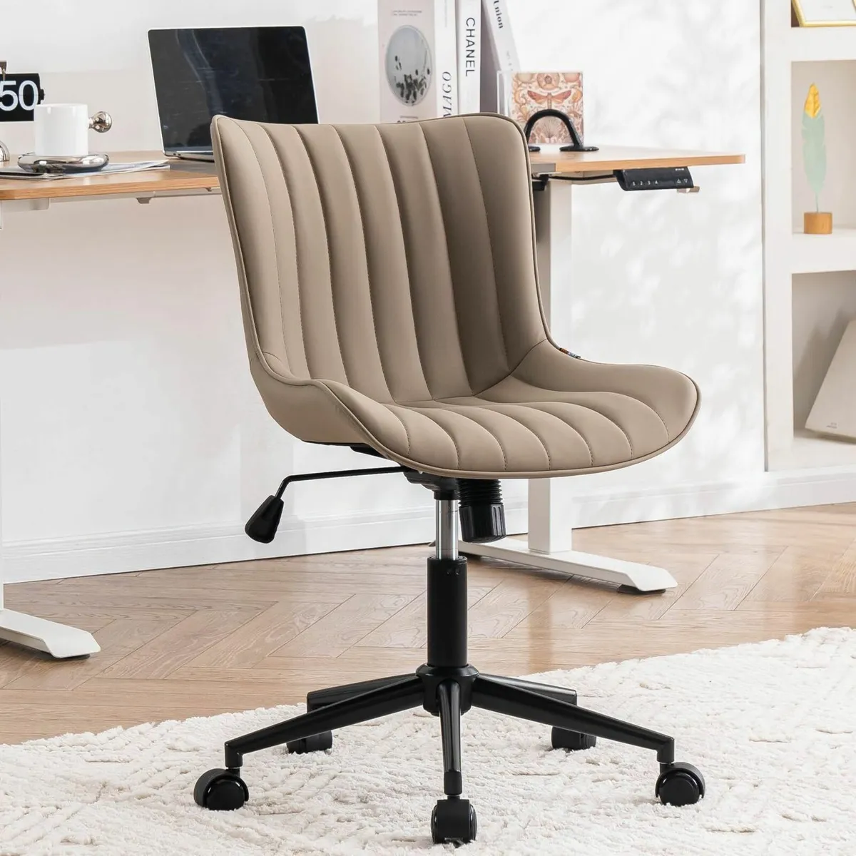 Home Office Chair Swivel Armless Desk Faux - Image 1