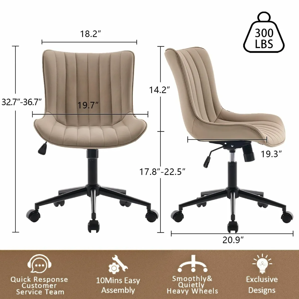 Home Office Chair Swivel Armless Desk Faux - Image 2