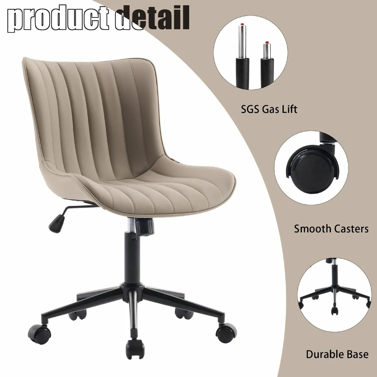 Home Office Chair Swivel Armless Desk Faux - Image 4