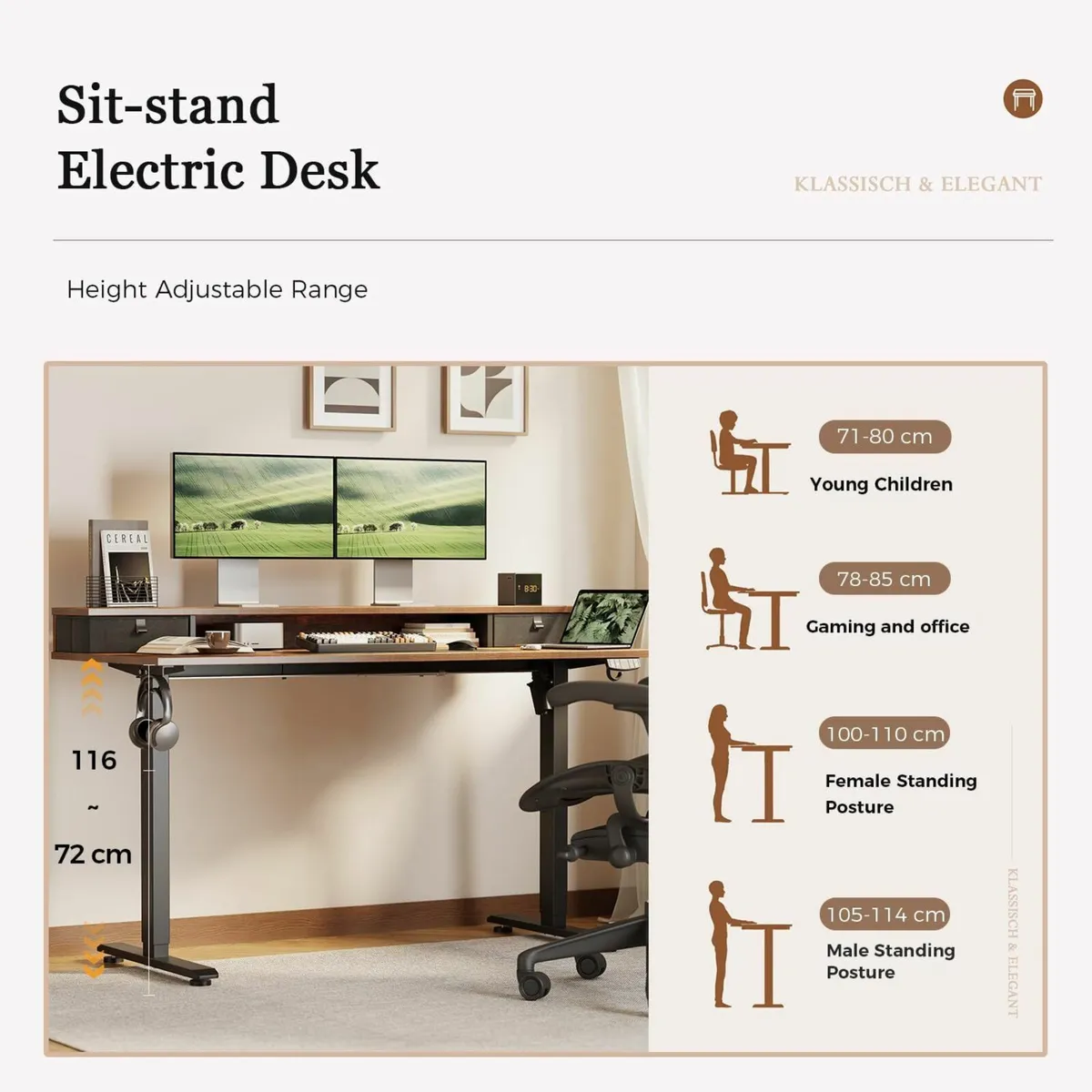 Height-Adjustable Desk with Double Drawers - Image 3