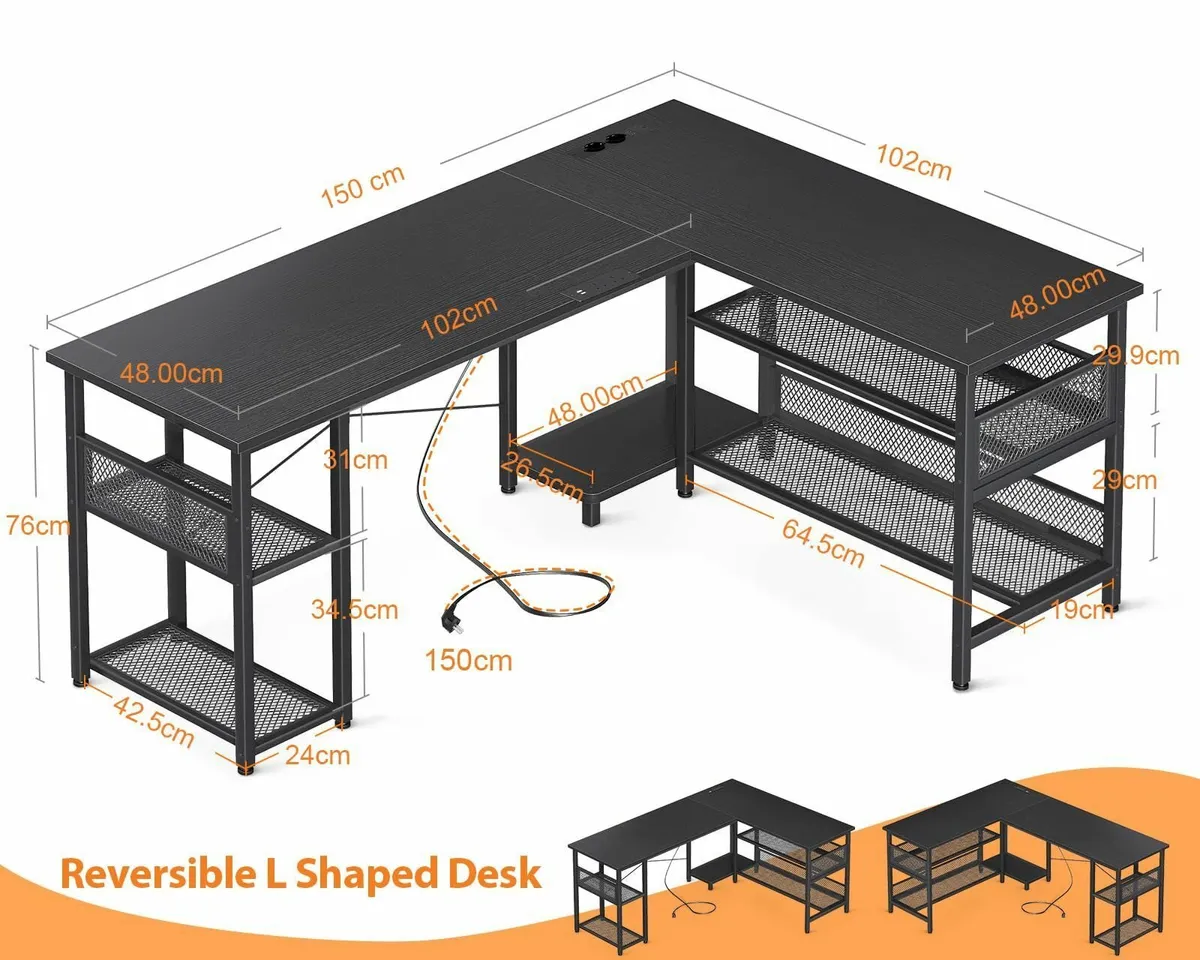 L Shaped Gaming Desk 150 x 102 cm Reversible - Image 3