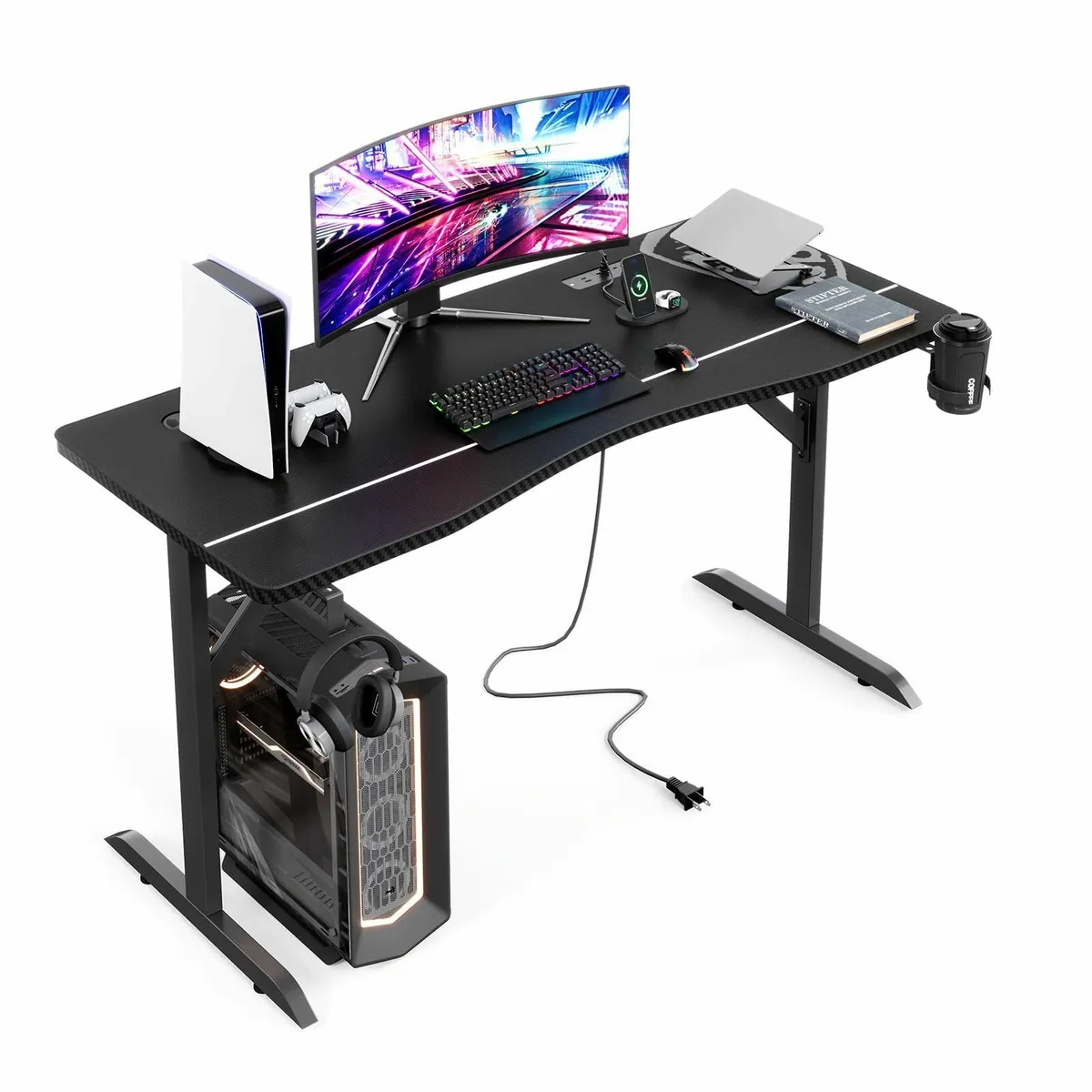 55'' Gaming Desk Carbon Fibre Computer with - Image 1