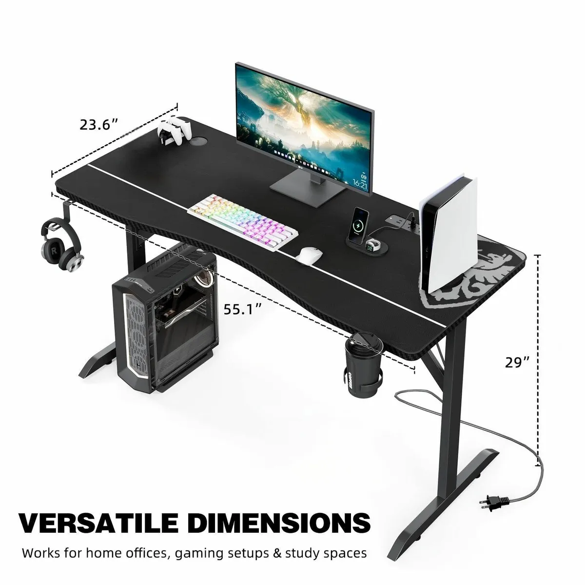 55'' Gaming Desk Carbon Fibre Computer with - Image 2