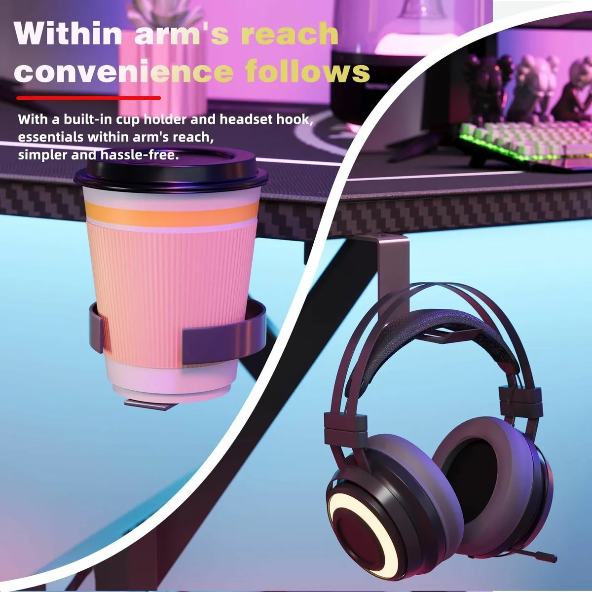 55'' Gaming Desk Carbon Fibre Computer with - Image 4