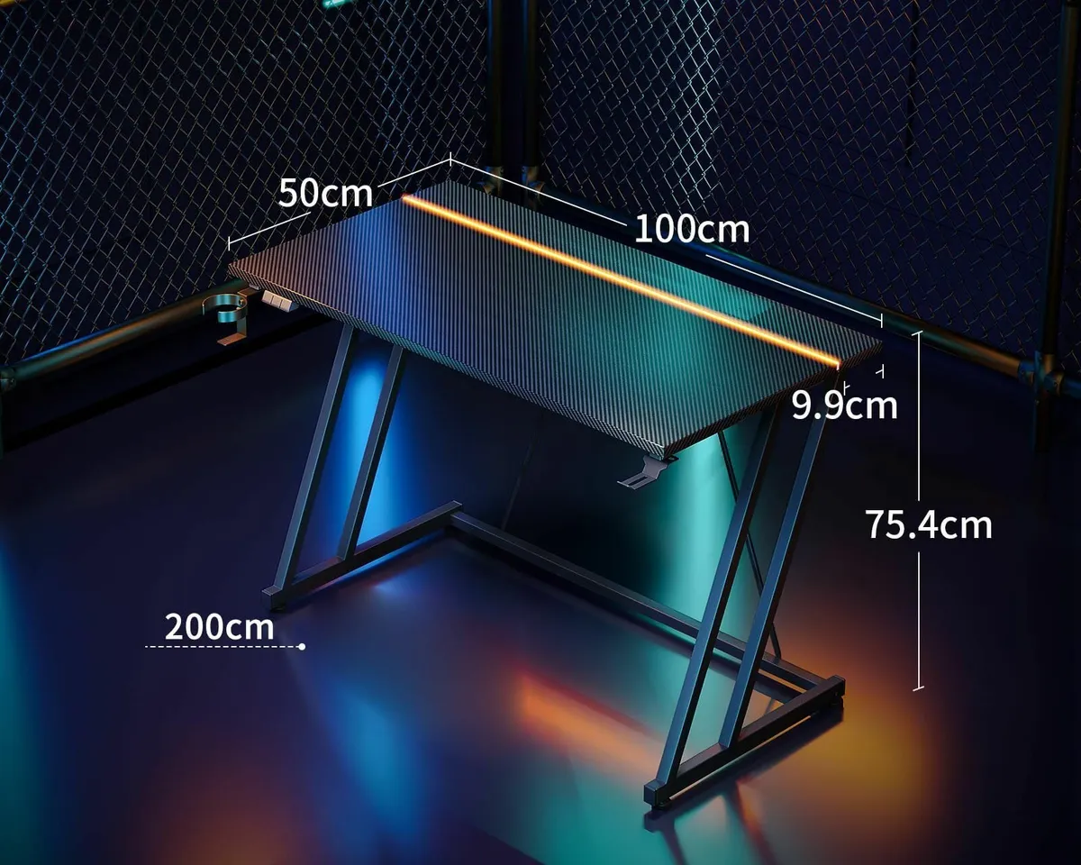 Gaming Desk with LED Lights Table Cup Holder and - Image 3
