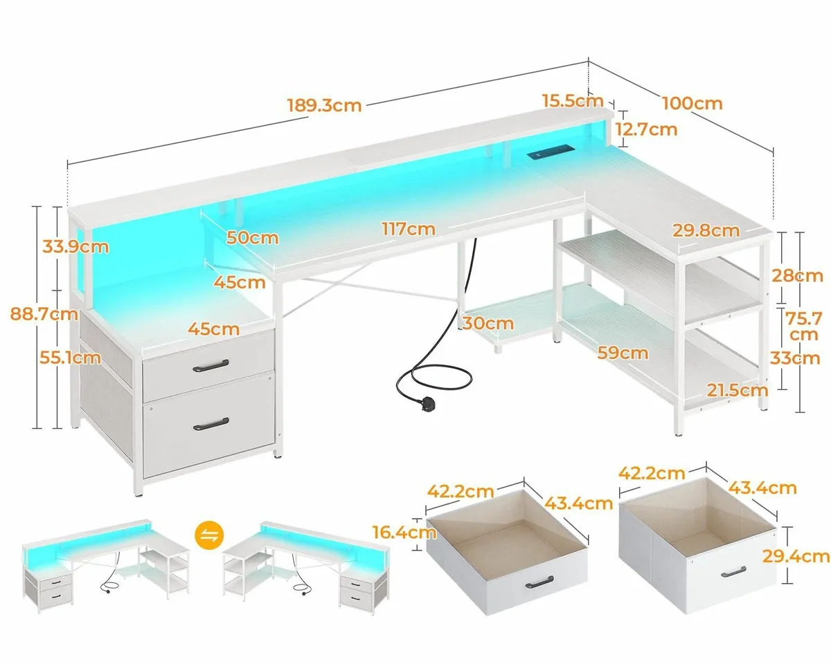Corner Desk with Drawers 189x100 cm L Shaped - Image 3