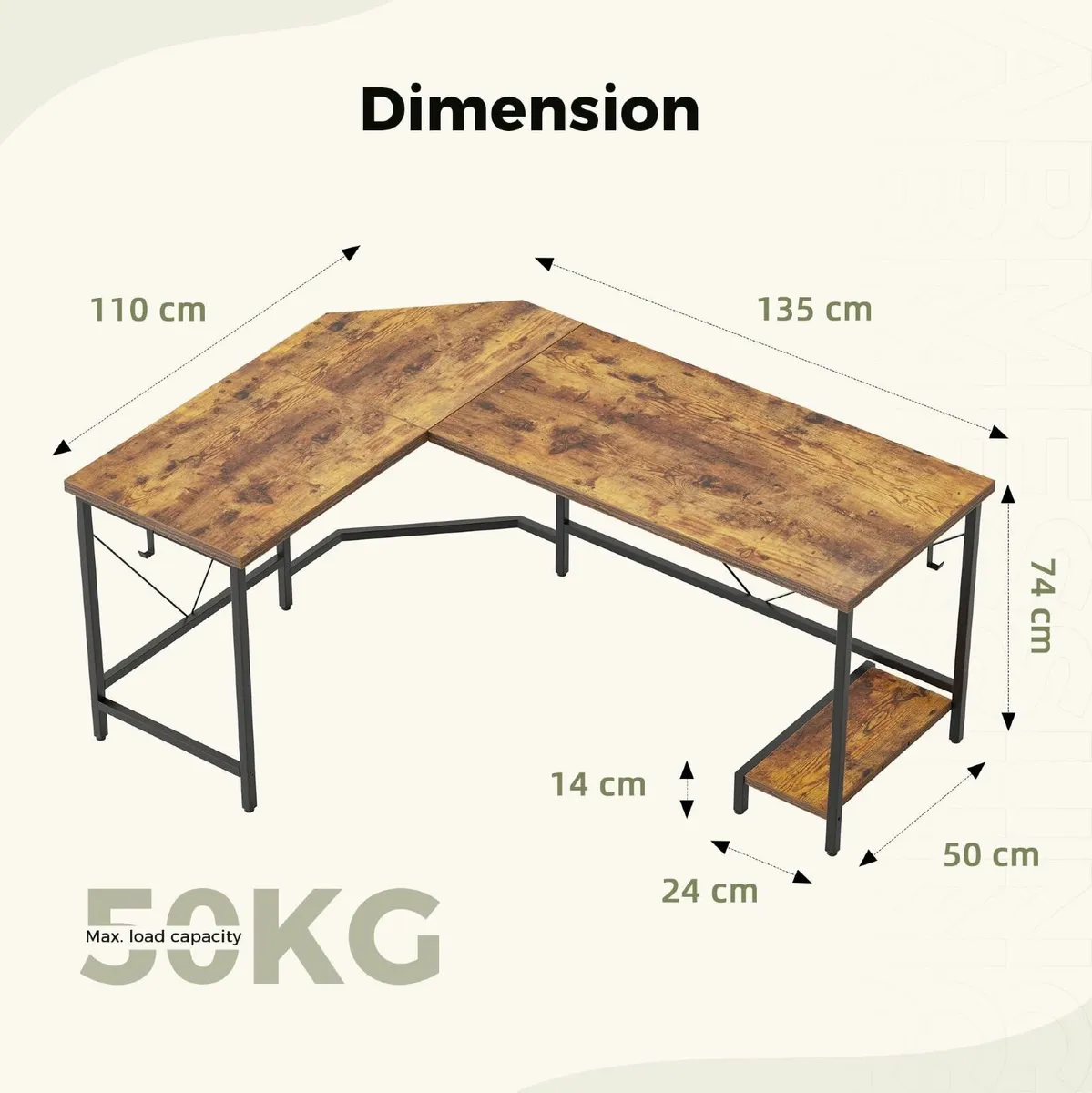 L Shaped Desk 135x110 cm Corner Gaming for Home - Image 2