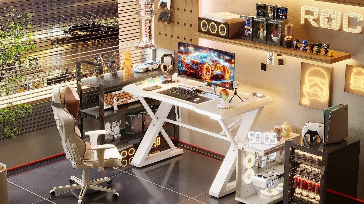 120 x 55 cm Gaming Desk with LED Lights Table - Image 4