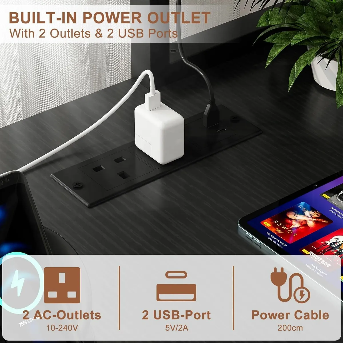 L Shaped Gaming Desk with Power Outlets LED - Image 4