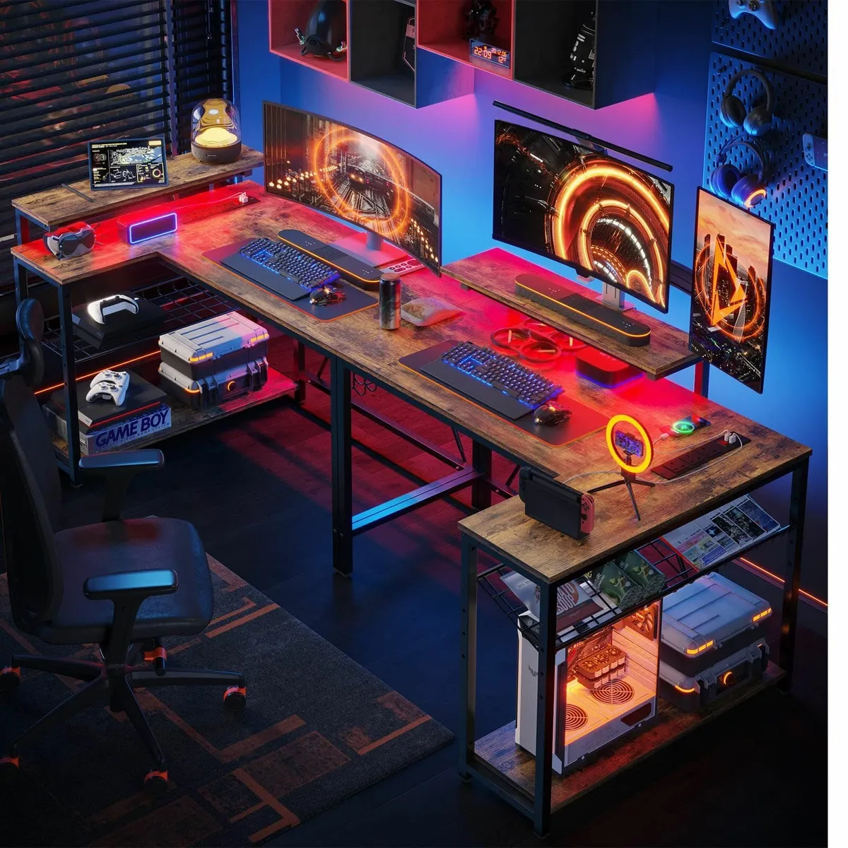 106.5CM L-Shaped Desk with 3 Power Outlets 2 USB - Image 4