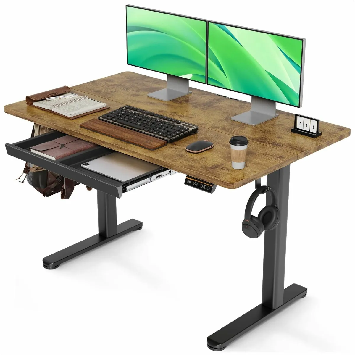Electric Standing Desk with Drawer 120 x 60 cm - Image 1