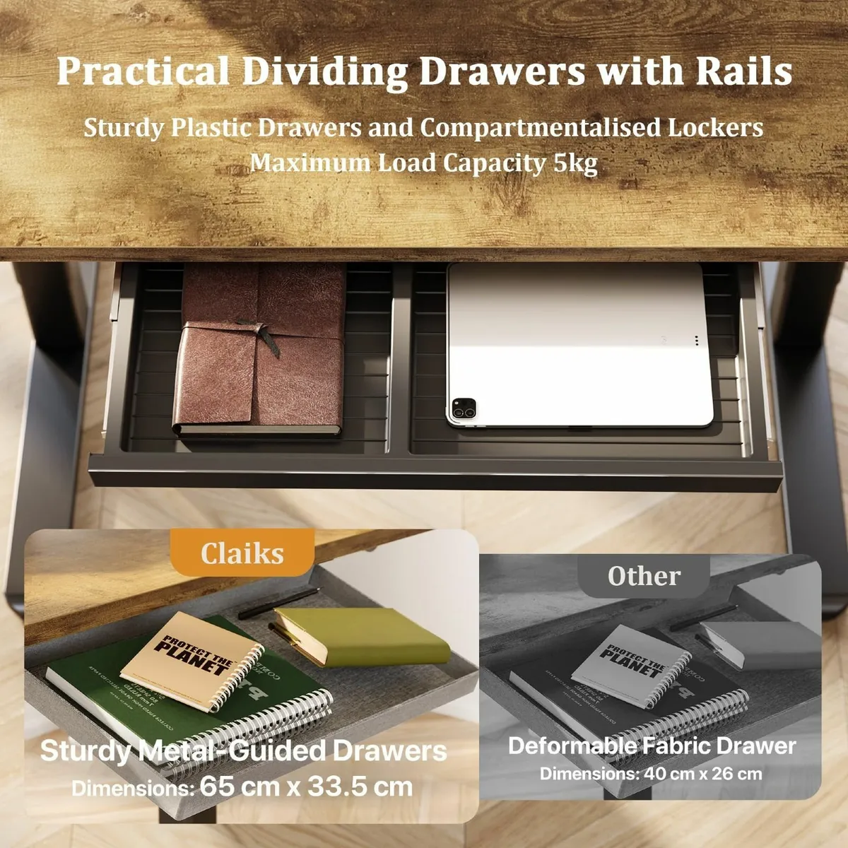 Electric Standing Desk with Drawer 120 x 60 cm - Image 4