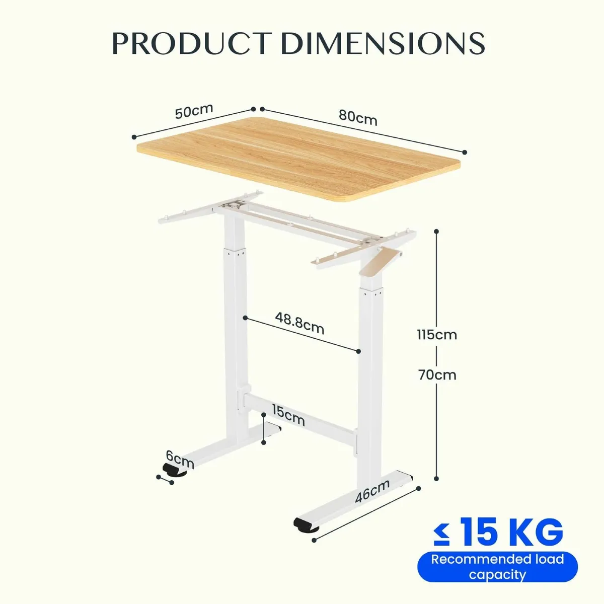 Small Standing Desk 80x50cm with Wheels Pneumatic - Image 2
