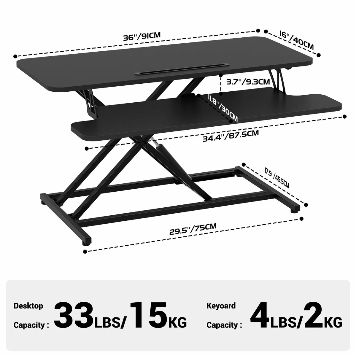Standing Desk Converter 36/91cm Wide Height - Image 3