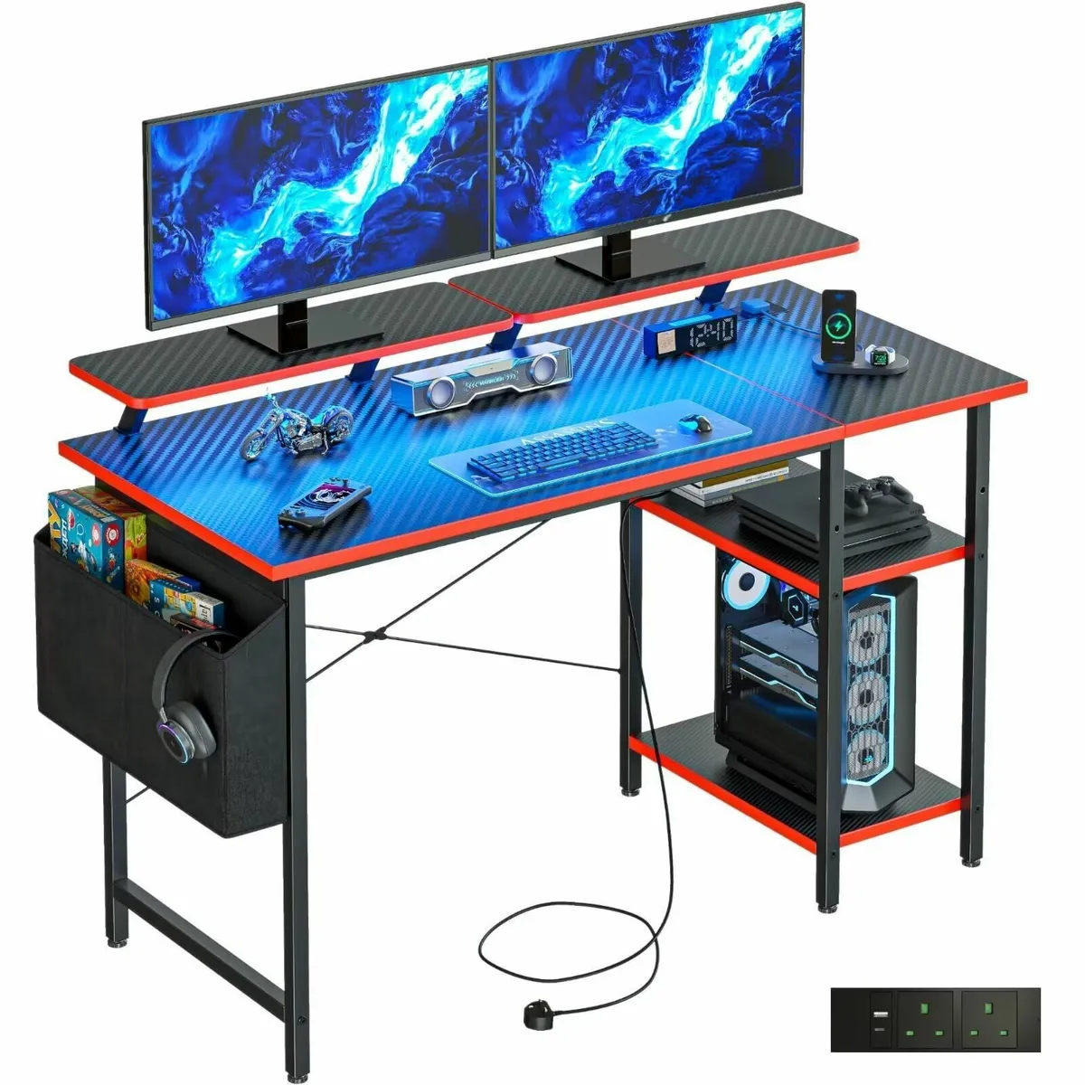 Gaming Desk with LED Lights Power Outlets - Image 1