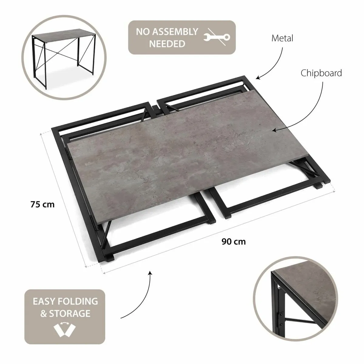 Jack Computer Desk Study Table 74x45x90cm - Image 3