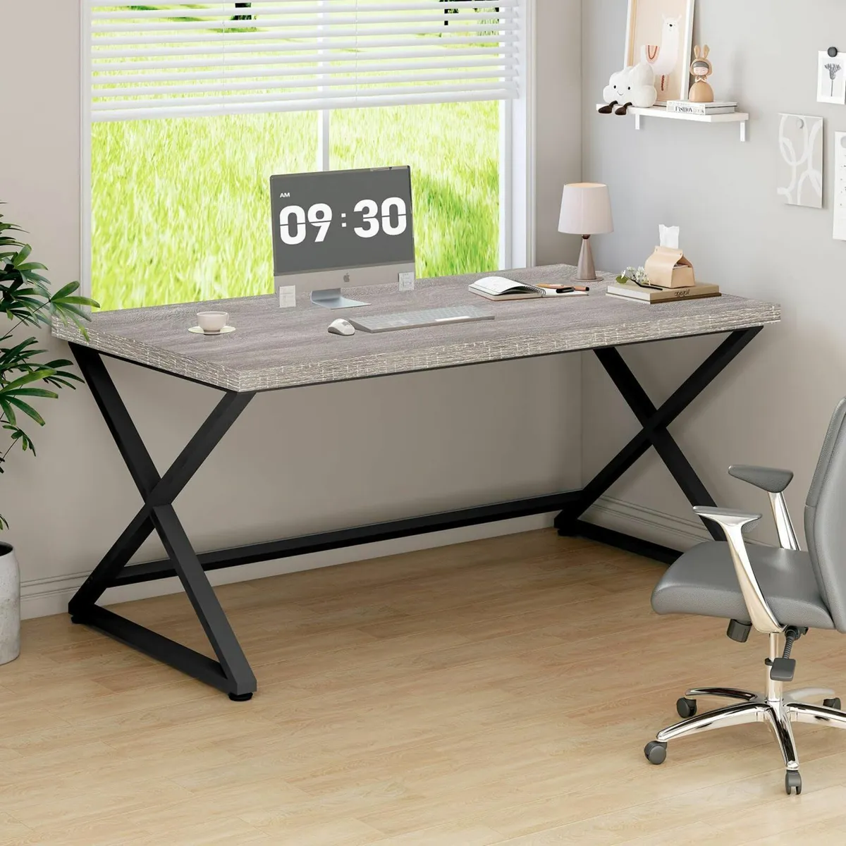 Gray Computer Desk Modern Writing Study for Home - Image 1