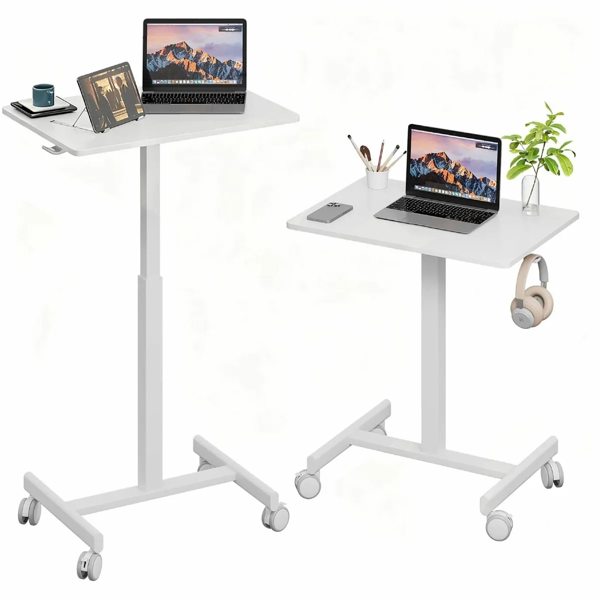 T Shaped 48 x 65 cm Mobile Standing Desk Pneumatic - Image 1