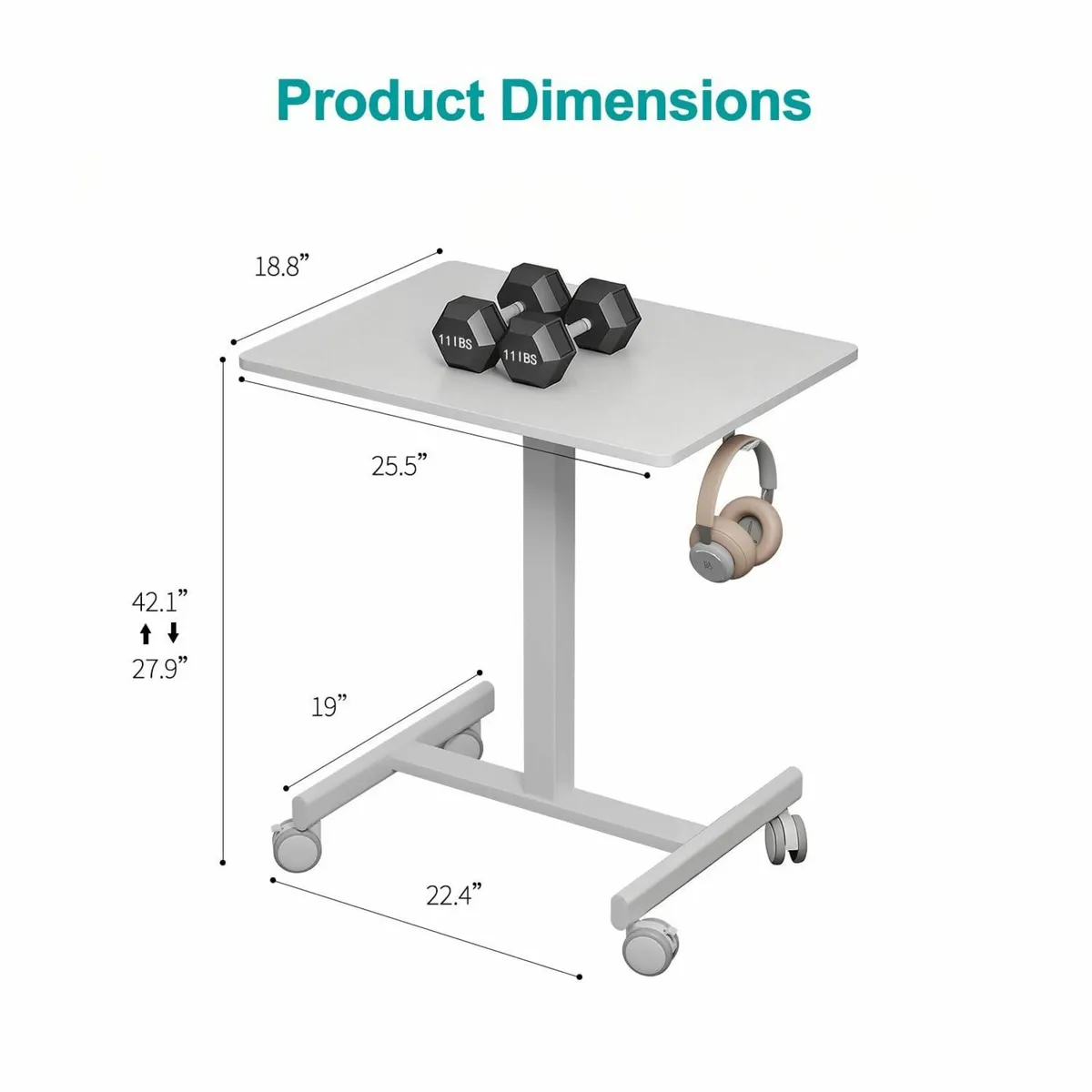 T Shaped 48 x 65 cm Mobile Standing Desk Pneumatic - Image 3