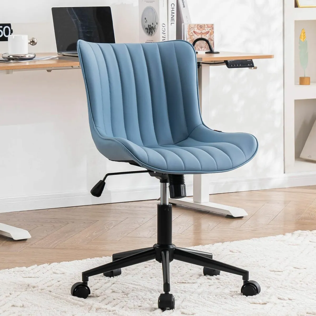 Home Office Chair Swivel Armless Desk Faux - Image 1