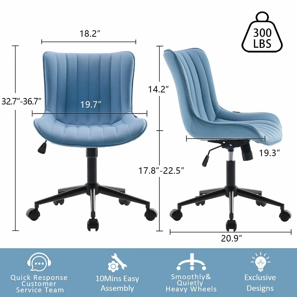 Home Office Chair Swivel Armless Desk Faux - Image 2