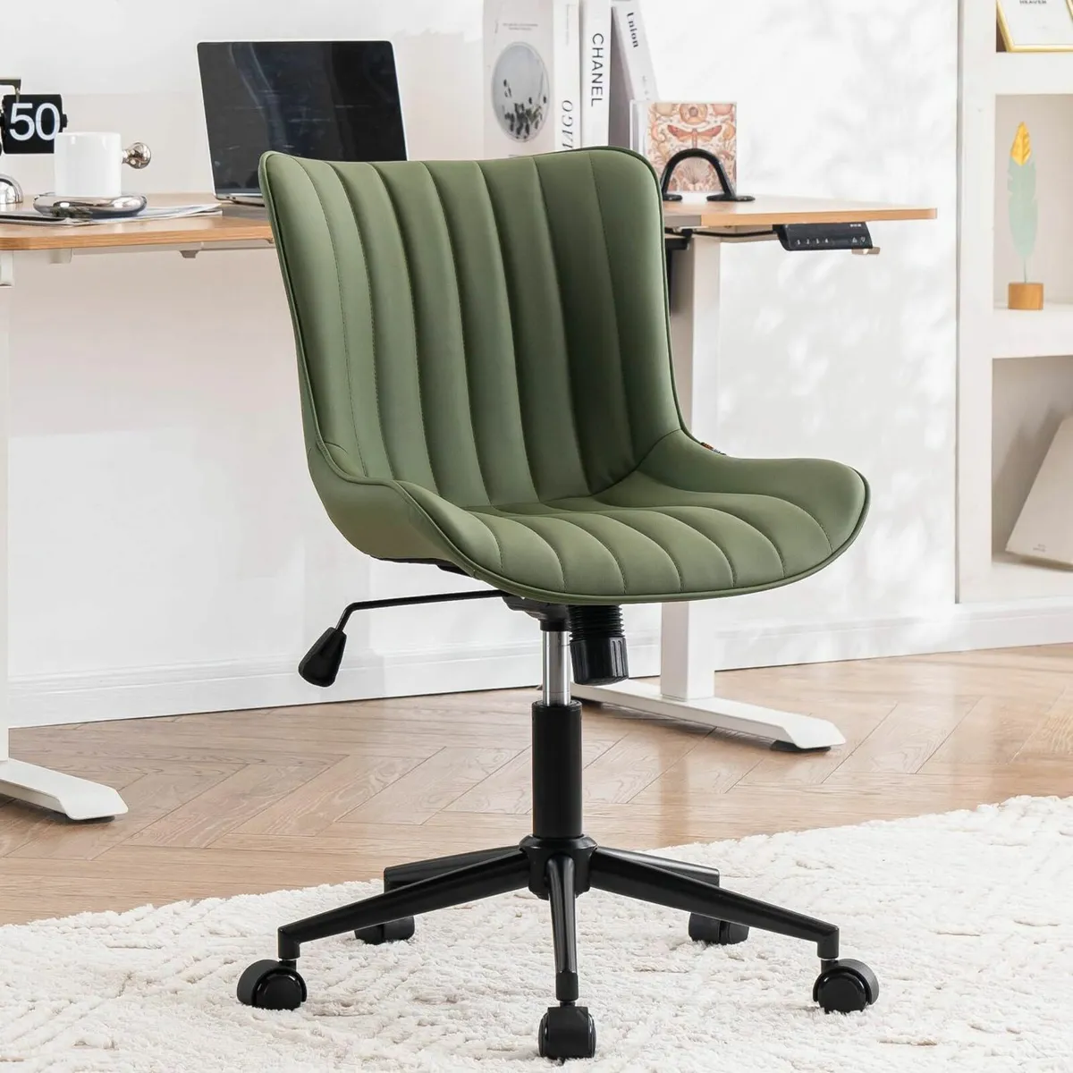 Home Office Chair Swivel Armless Desk Faux - Image 1