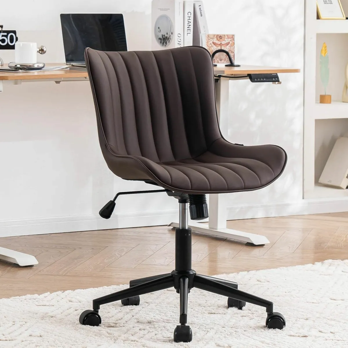 Home Office Chair Swivel Armless Desk Faux - Image 1