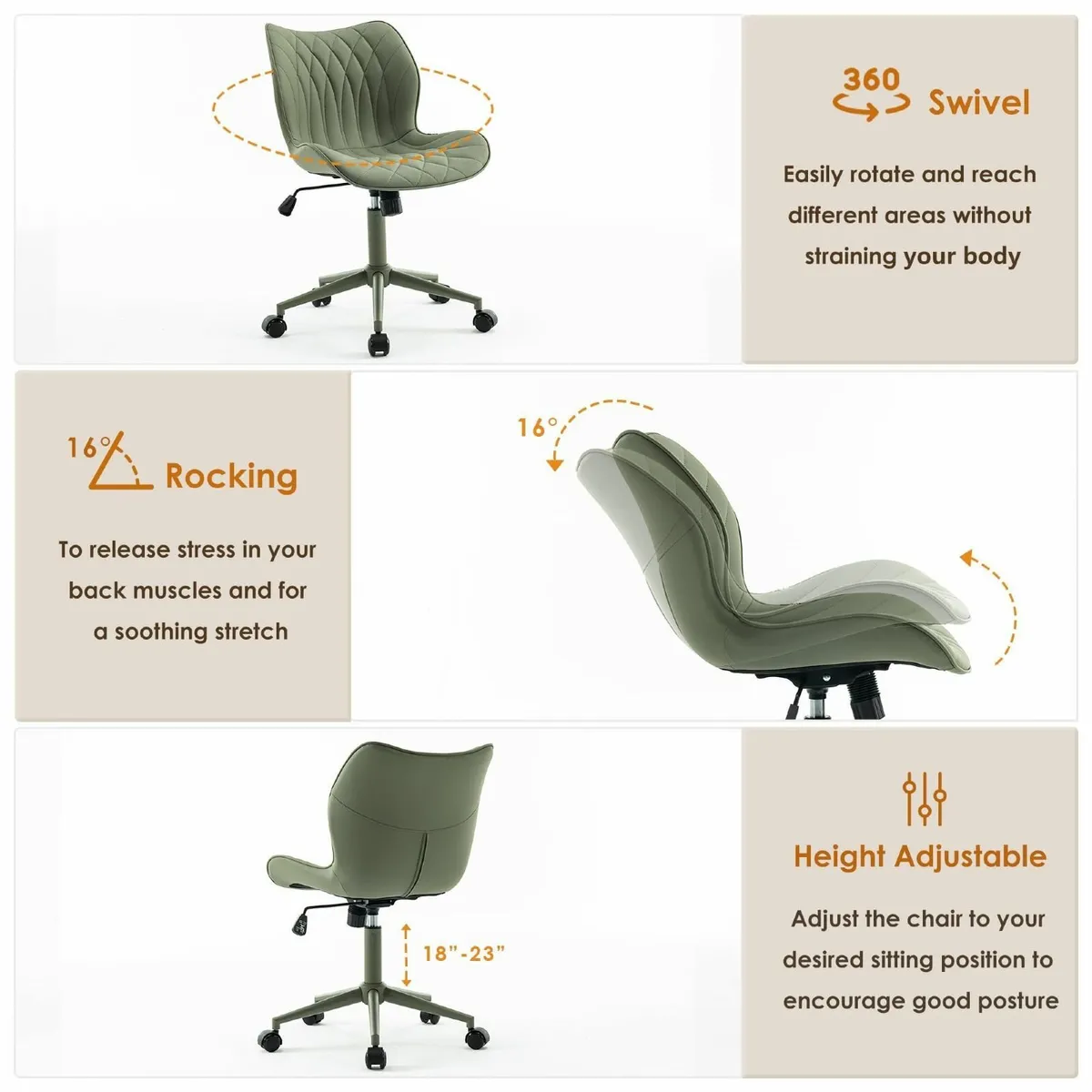 Armless Office Chair Comfy Adjustable Desk for - Image 4