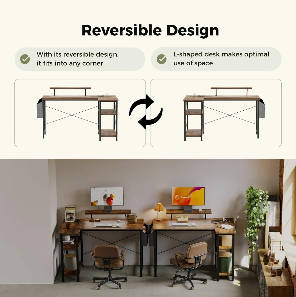 L-shaped desk 100x70cm gaming table with 2 - Image 4