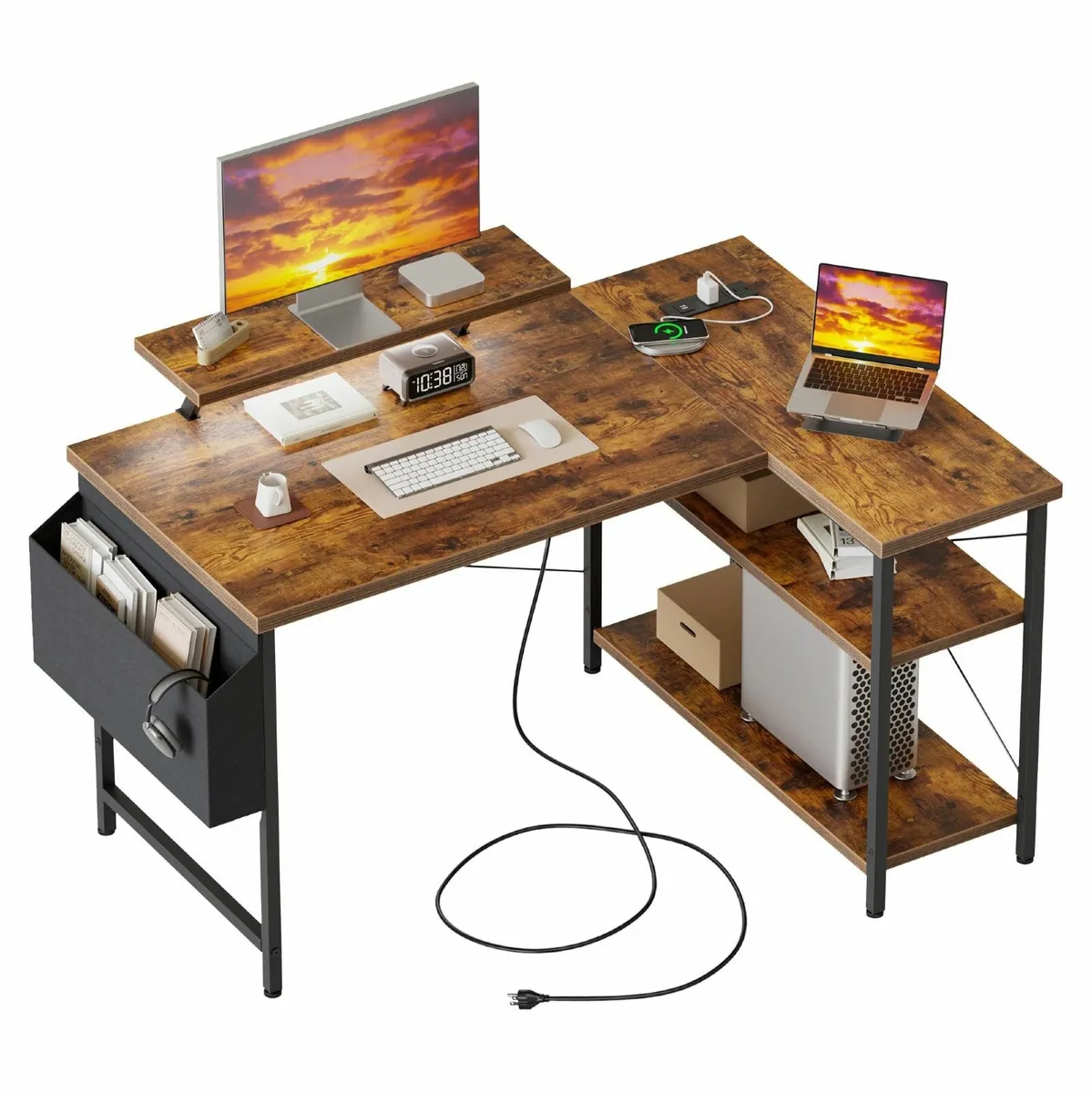 L-shaped desk 100x70cm gaming table with 2 - Image 1