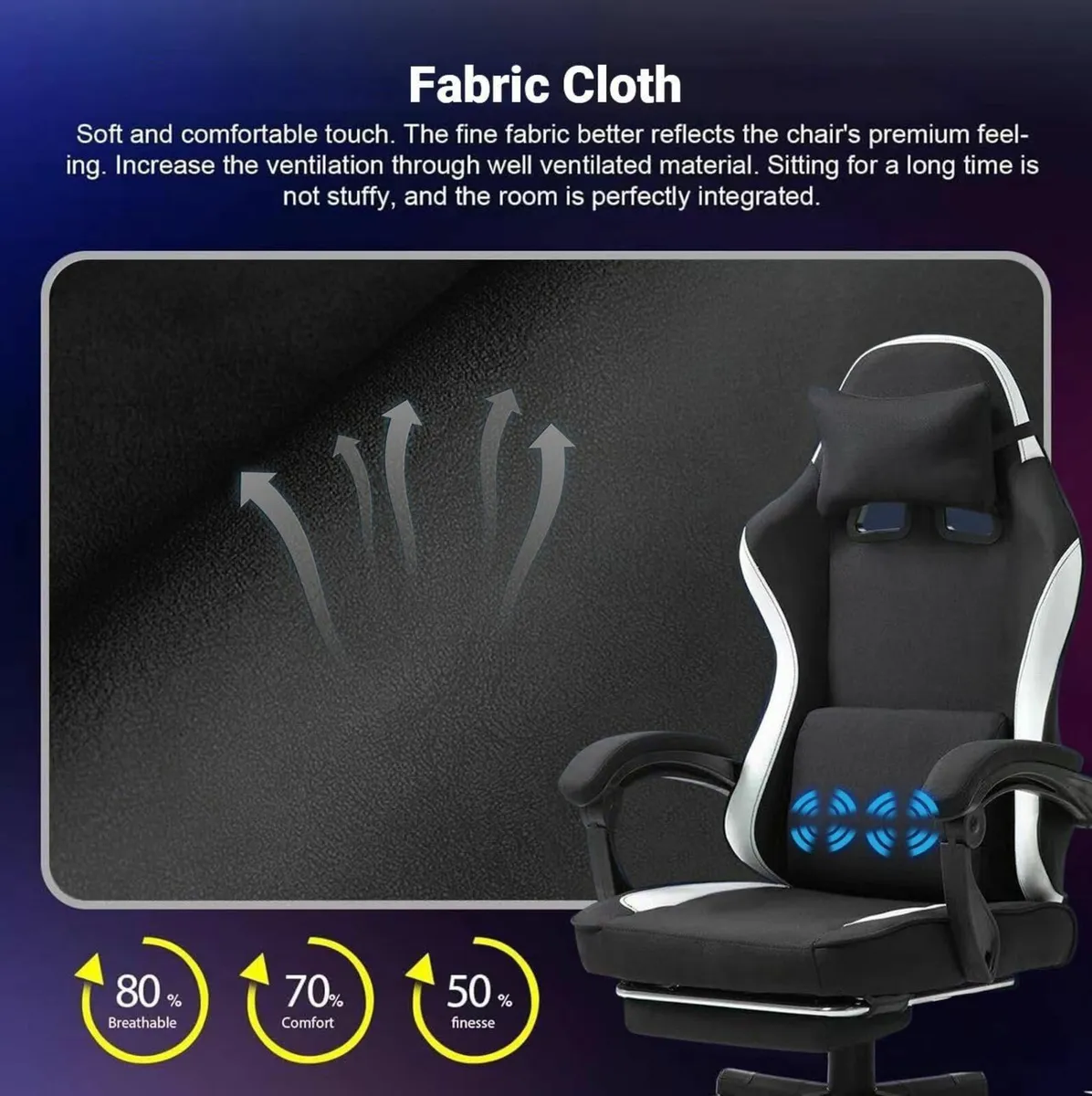 Fabric Massage Gaming Chair Ergonomic Computer - Image 3