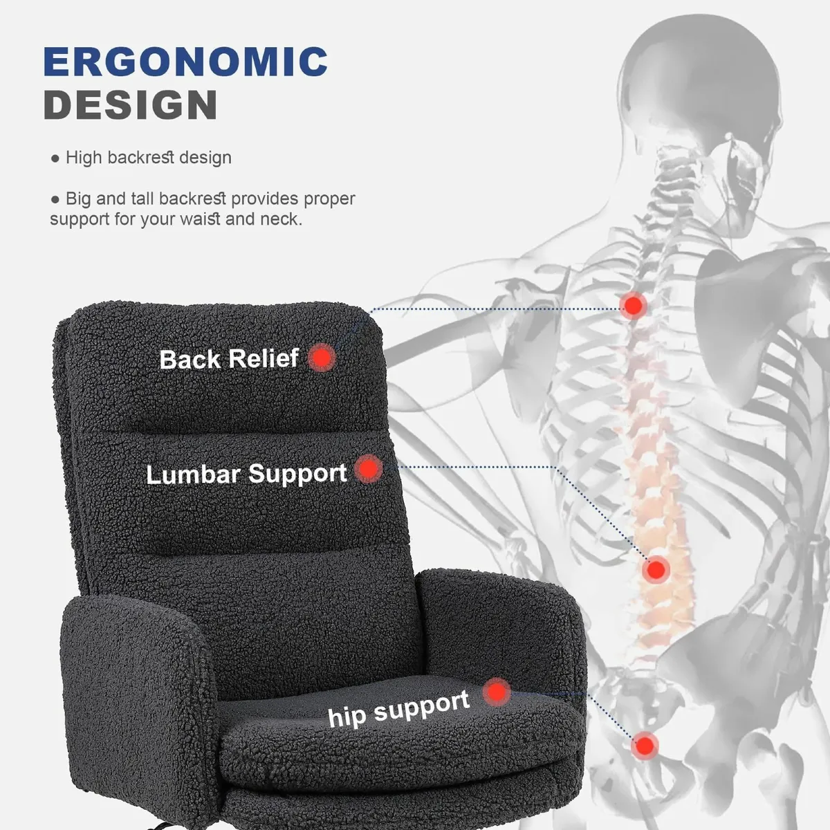 Desk Chair Faux Cashmere Office with High - Image 3