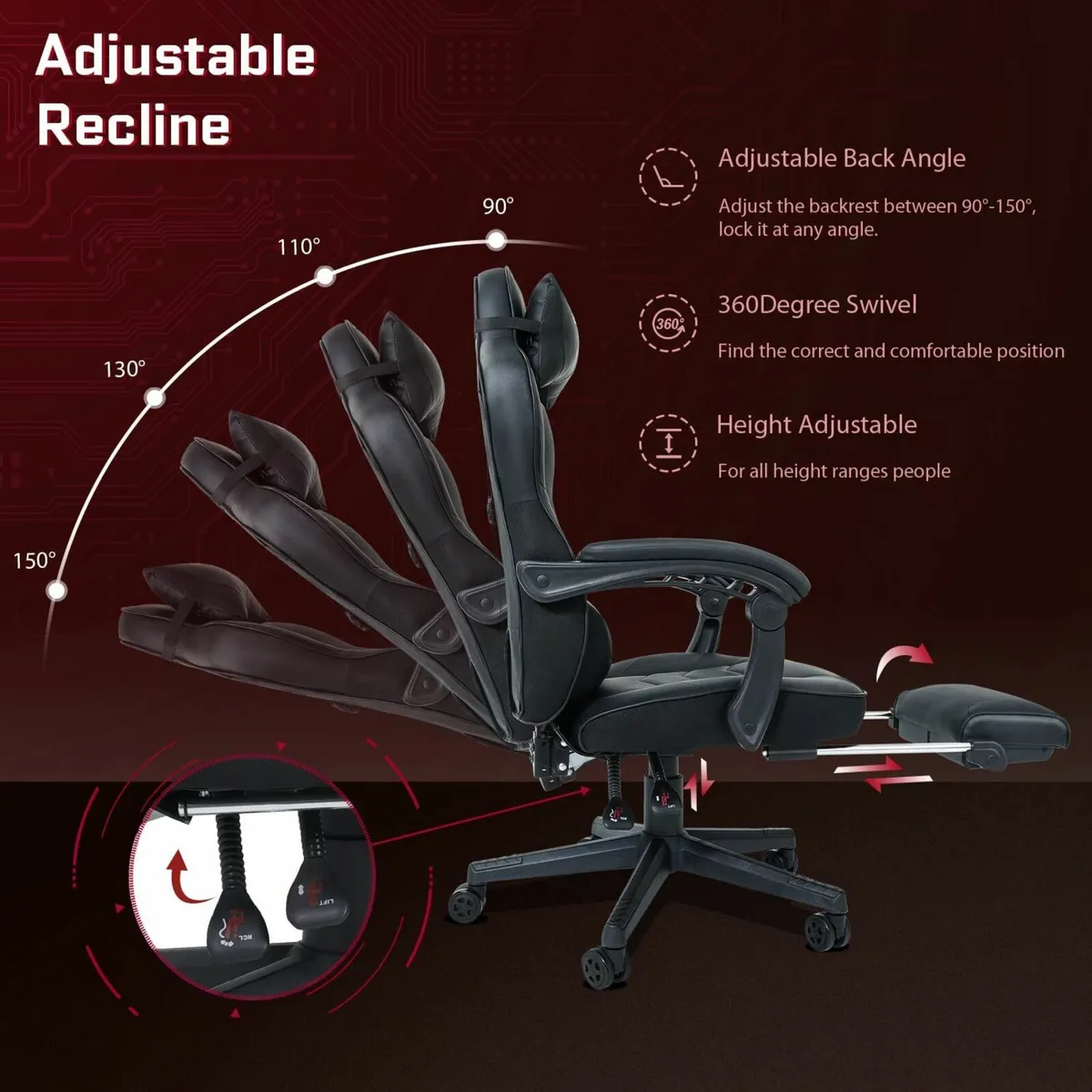 Racing Gaming Chair for adults with Footrest and - Image 4