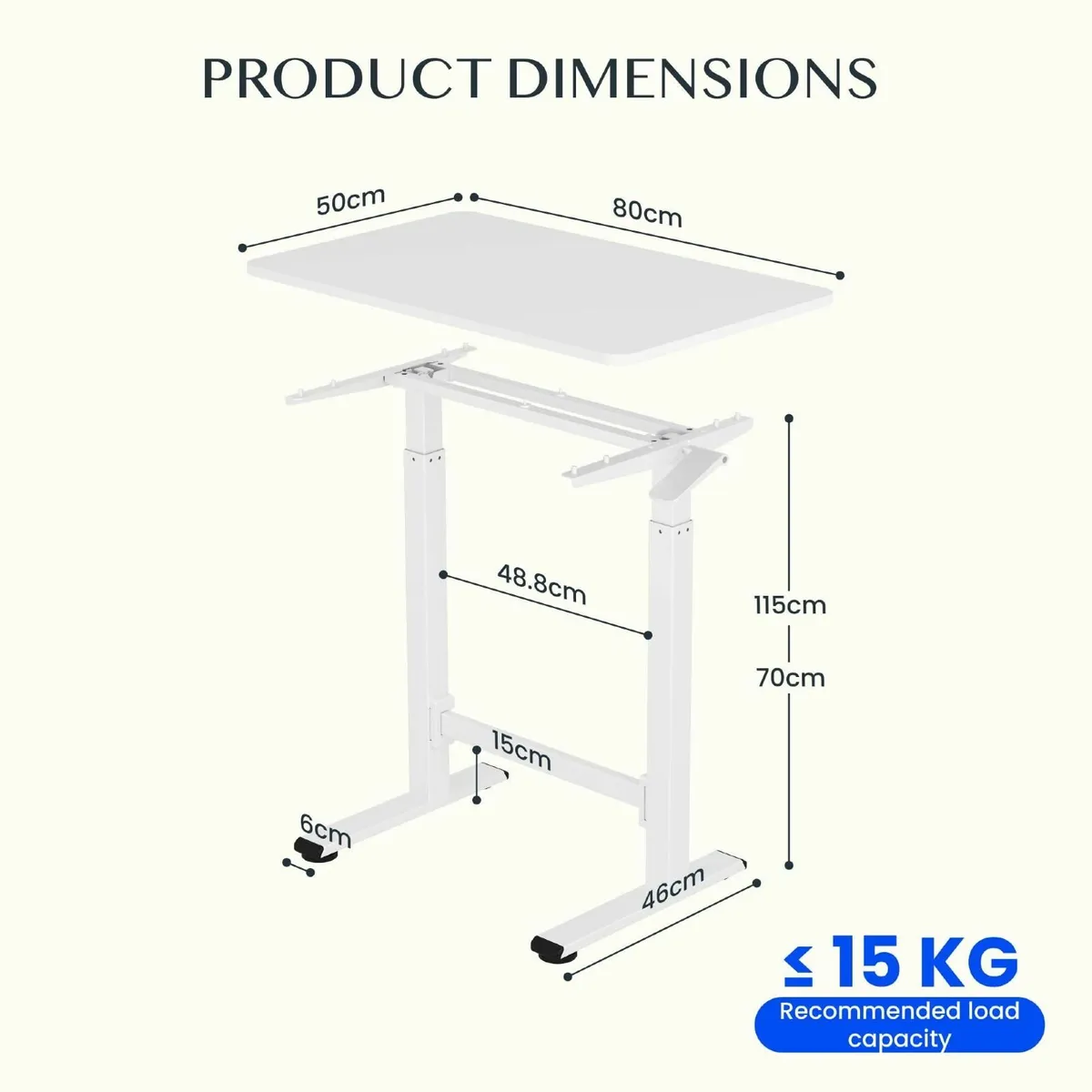 Small Standing Desk 80x50cm with Wheels Pneumatic - Image 2